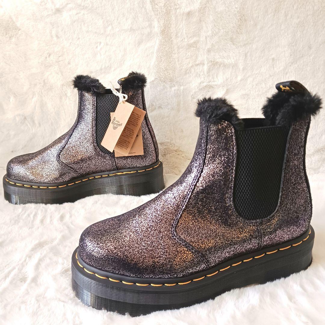 新品　Dr.Martens　サイドゴアブーツ　ボア　厚底　 ブラック　24cm