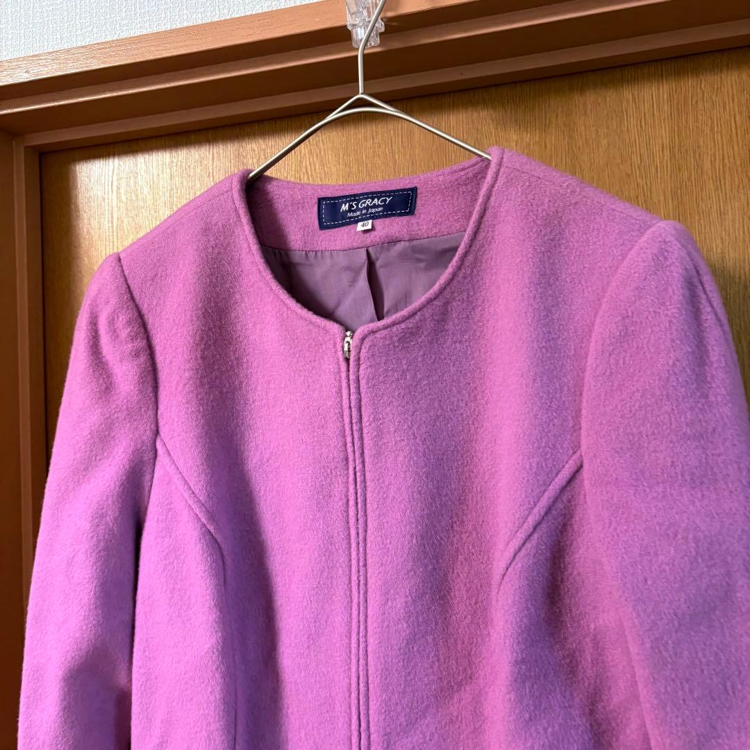 新品 40 リボン エムズグレイシー カメリア ウール コート ピンク バルーン