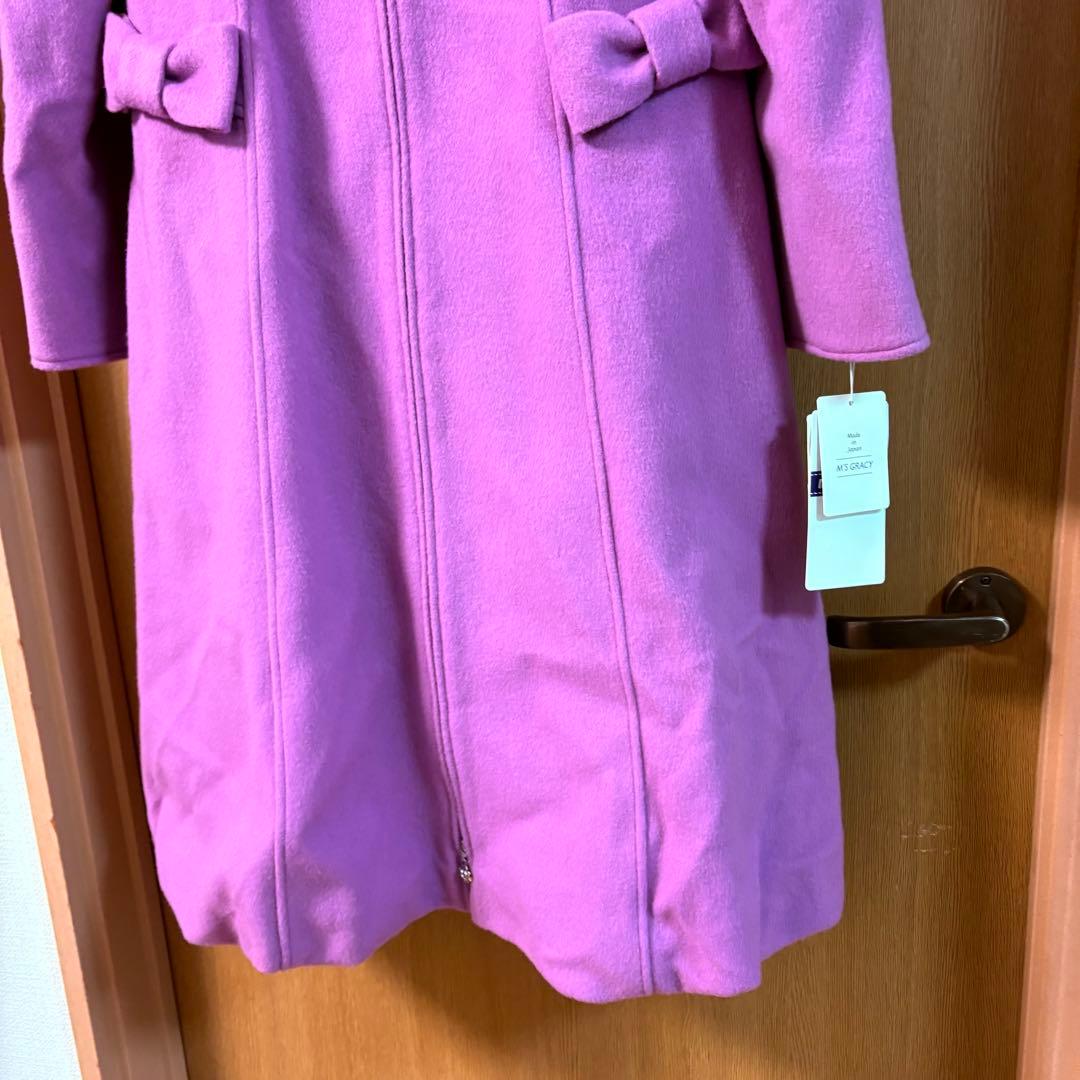 新品 40 リボン エムズグレイシー カメリア ウール コート ピンク バルーン