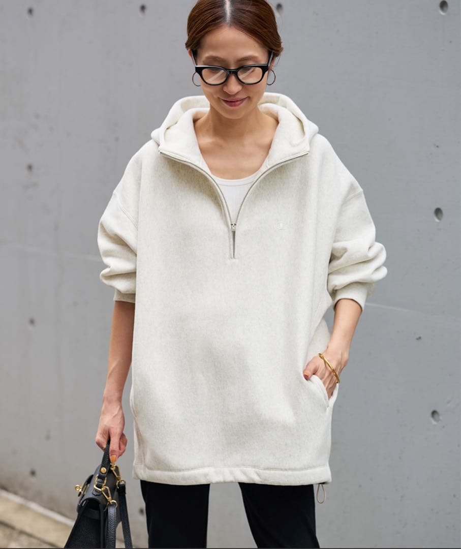 Champion 別注 フードハーフジップドロストプルオーバー