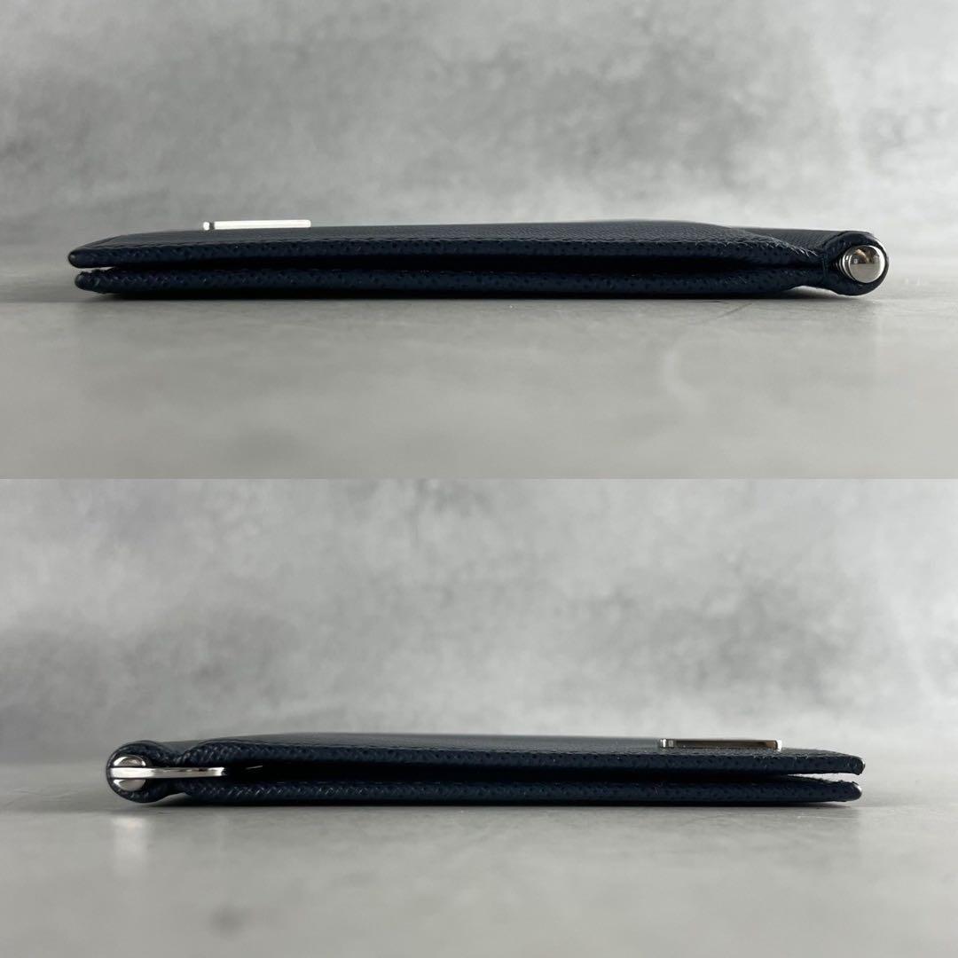 【美品】プラダ マネークリップ 財布 三角ロゴ サフィアーノ レザー 紺色