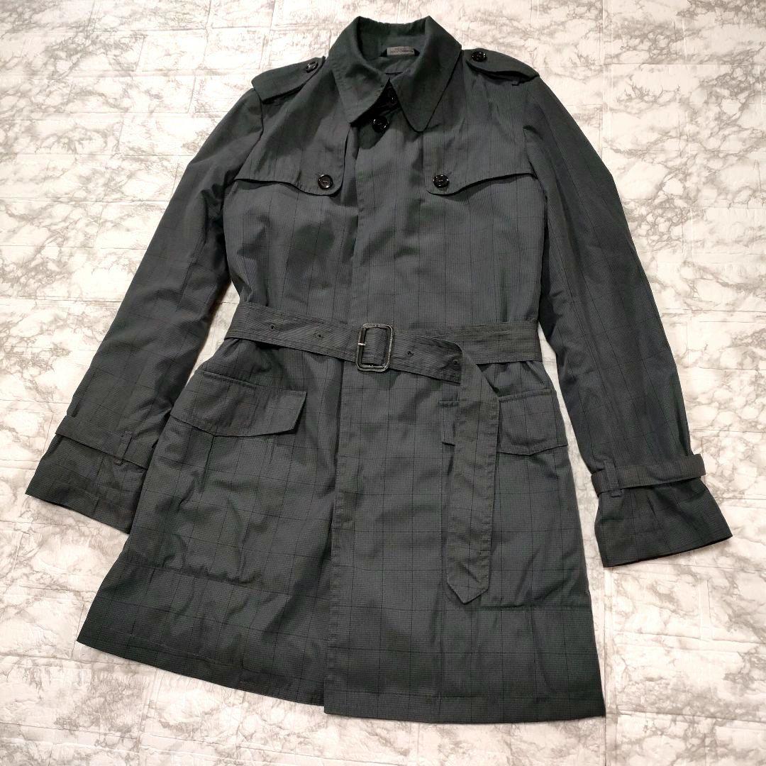 DOLCE&GABBANA　千鳥格子柄トレンチコート　ベルテッド　グレー　44