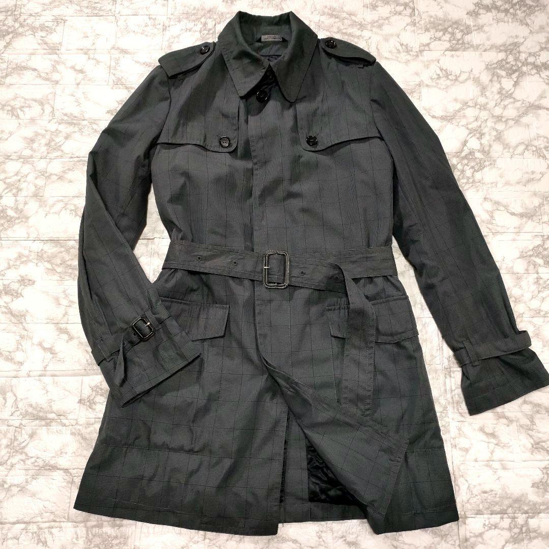 DOLCE&GABBANA　千鳥格子柄トレンチコート　ベルテッド　グレー　44