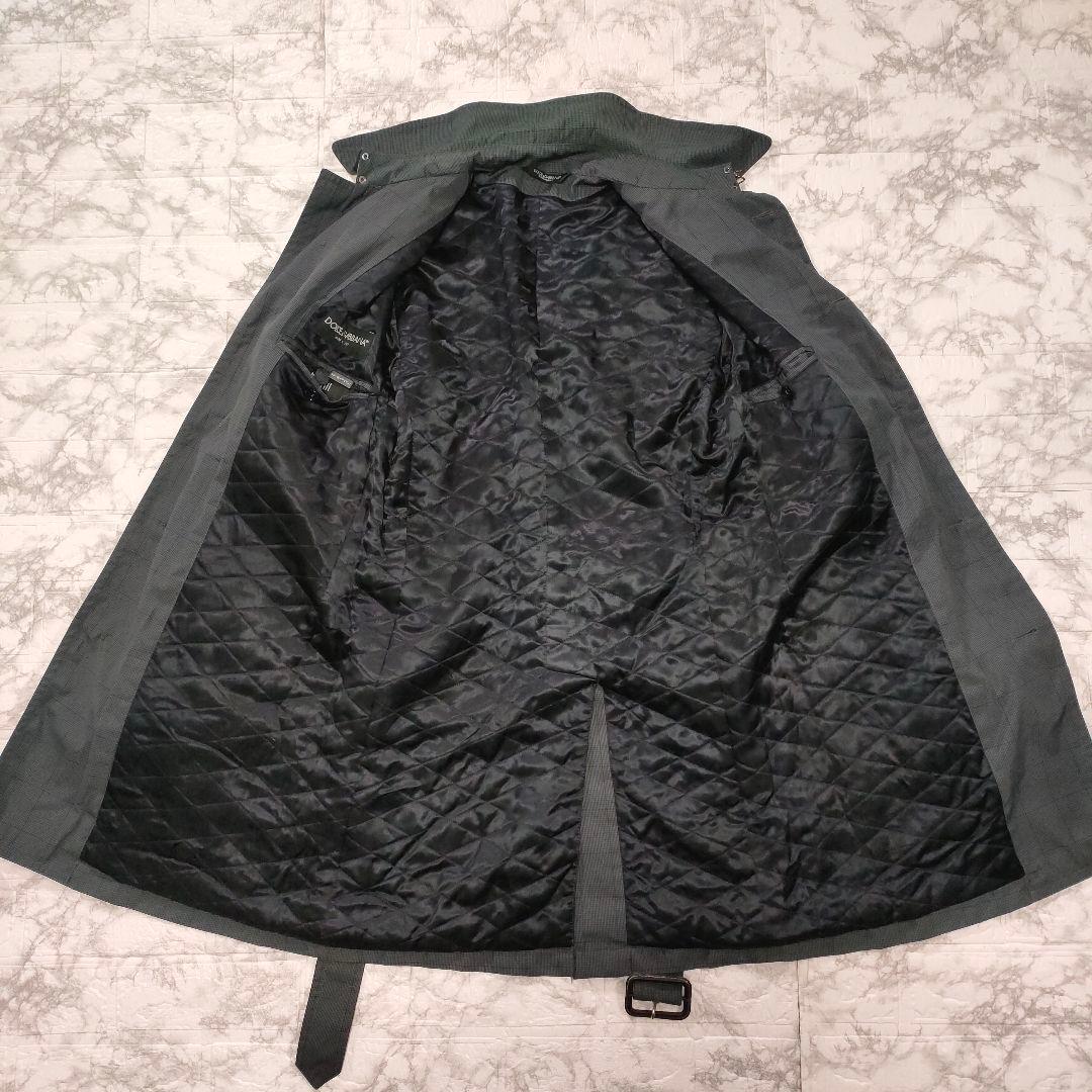 DOLCE&GABBANA　千鳥格子柄トレンチコート　ベルテッド　グレー　44