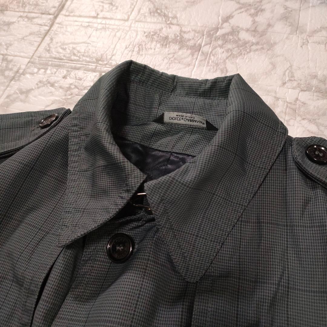 DOLCE&GABBANA　千鳥格子柄トレンチコート　ベルテッド　グレー　44