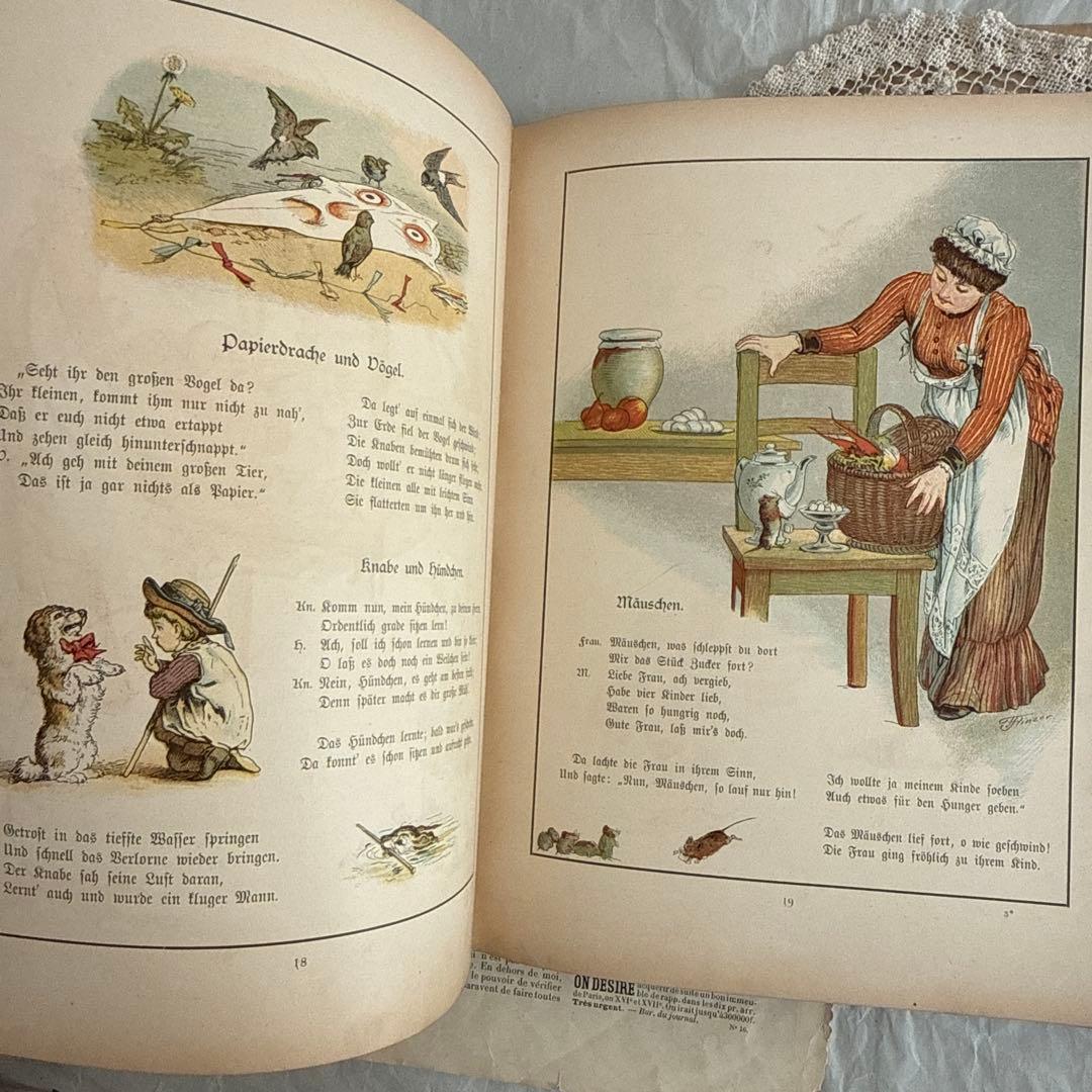 稀少1880年アンティーク美しい絵本ドイツ語　洋書　古書ジャンクジャーナル児童書