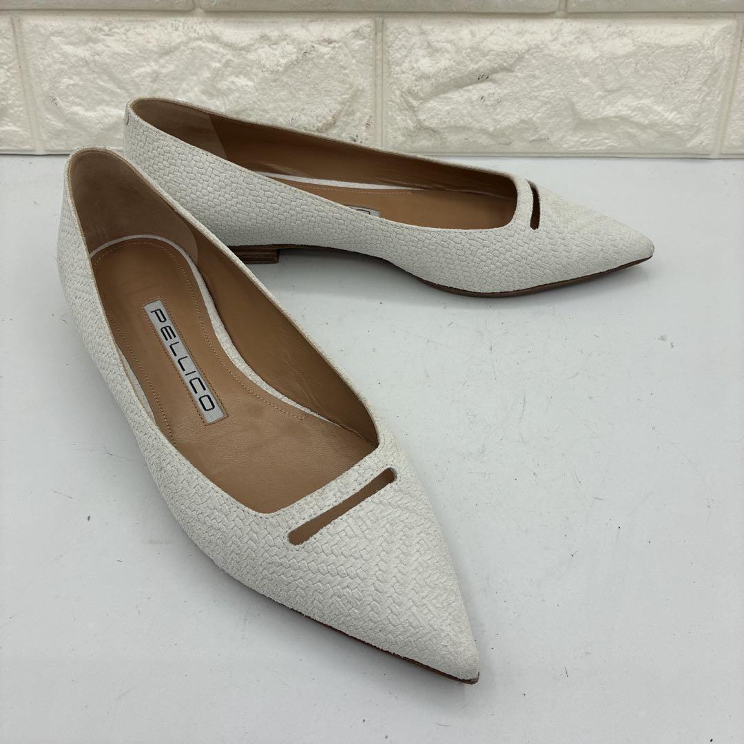 【美品】ペリーコ アネッリ ポインテッドトゥ フラットパンプス 36 ホワイト