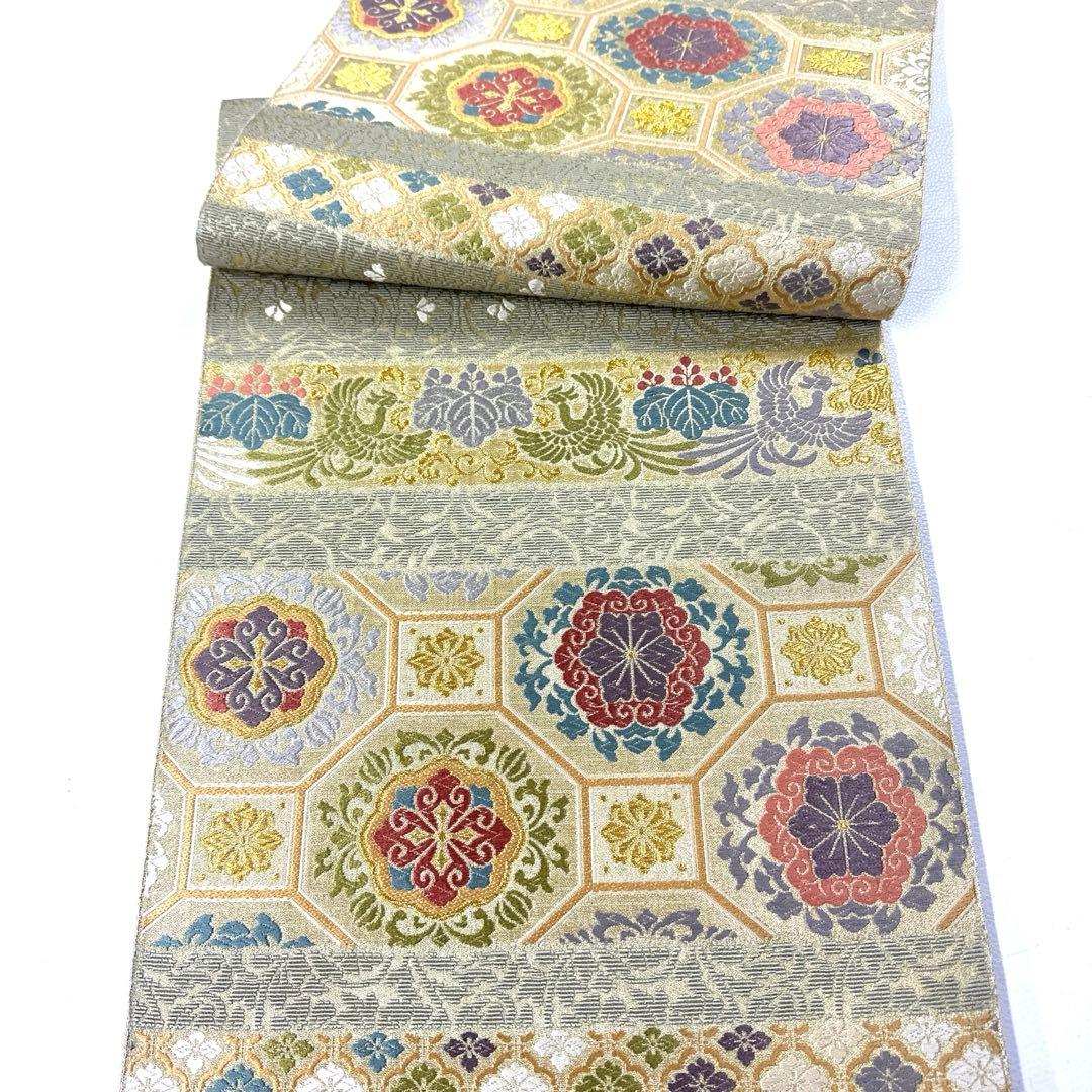 帯4812 ●高級 正絹 六通 袋帯 華文 花文