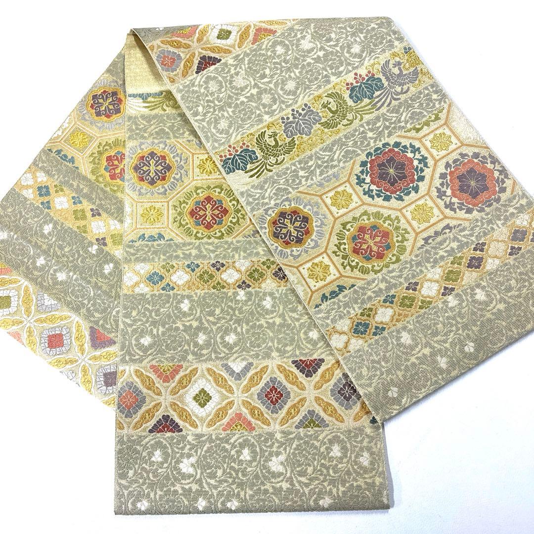 帯4812 ●高級 正絹 六通 袋帯 華文 花文