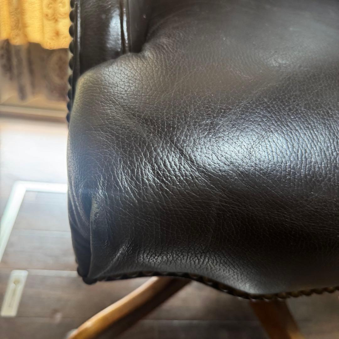 高級レザーオフィスチェア 木脚 キャスター付き デスクチェア　プレジデント　書斎