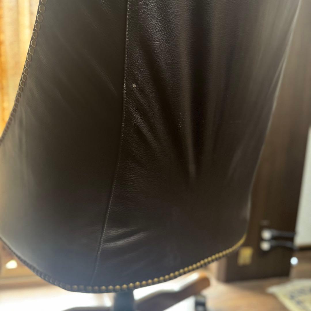 高級レザーオフィスチェア 木脚 キャスター付き デスクチェア　プレジデント　書斎