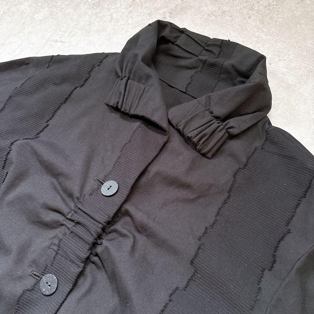 美品✨慈雨ジウ　薄手アシンメトリーコート　羽織り　シャツ　黒　ブラック　L