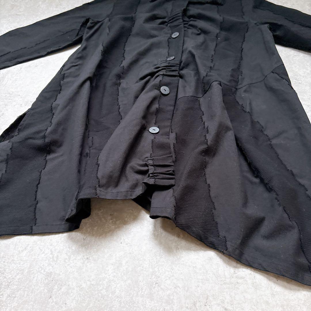 美品✨慈雨ジウ　薄手アシンメトリーコート　羽織り　シャツ　黒　ブラック　L