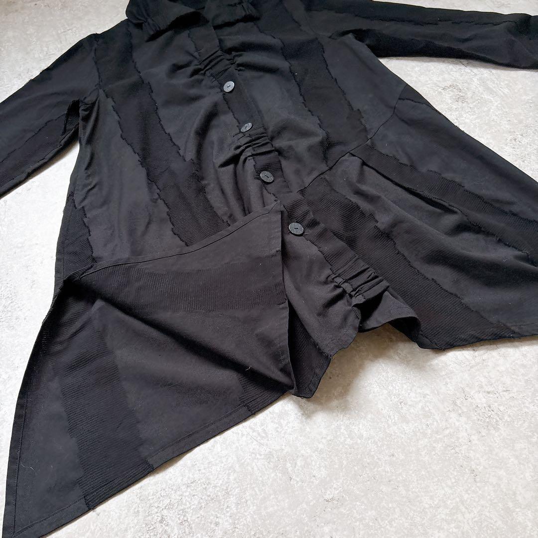 美品✨慈雨ジウ　薄手アシンメトリーコート　羽織り　シャツ　黒　ブラック　L