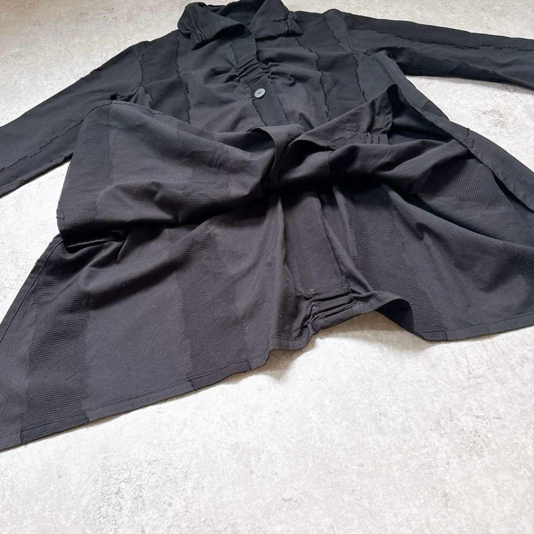 美品✨慈雨ジウ　薄手アシンメトリーコート　羽織り　シャツ　黒　ブラック　L