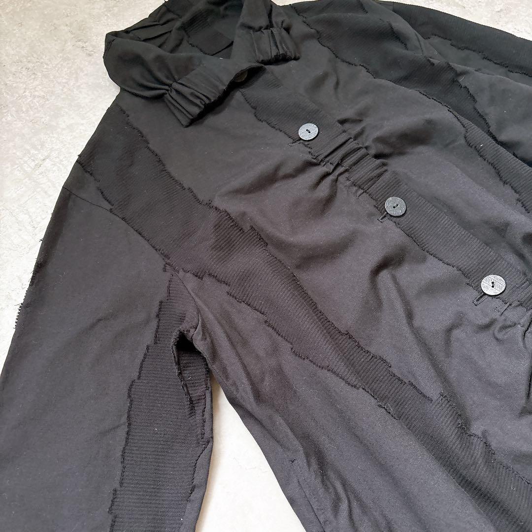 美品✨慈雨ジウ　薄手アシンメトリーコート　羽織り　シャツ　黒　ブラック　L