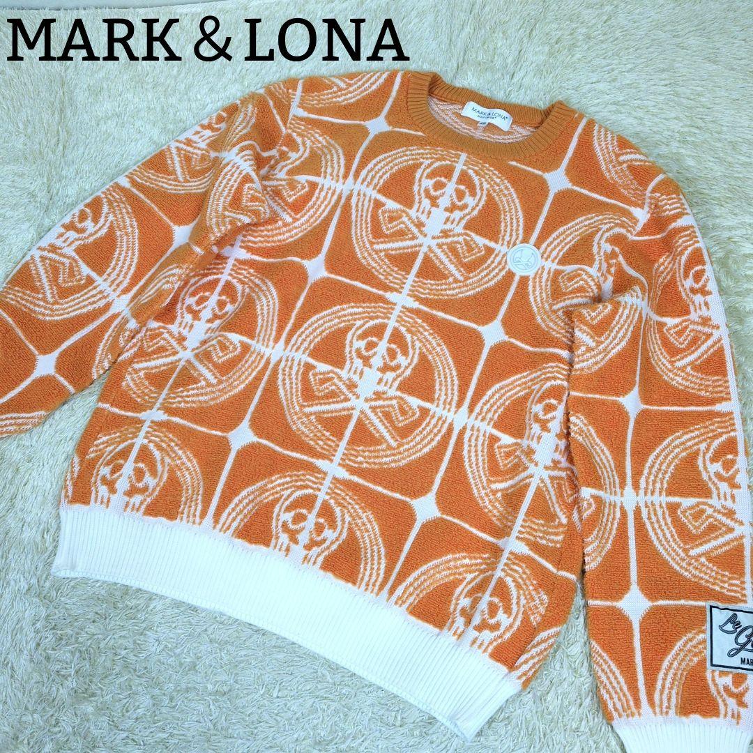 マークアンドロナ ニット クルーネック スカル ウール オレンジ L