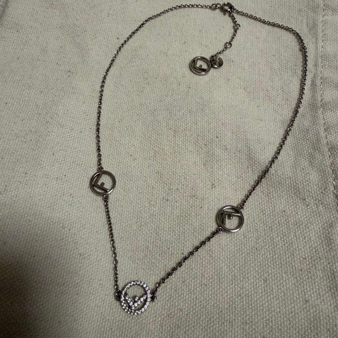 【FENDI】エフイズ ロゴチャーム ストーン シルバーネックレス 美品