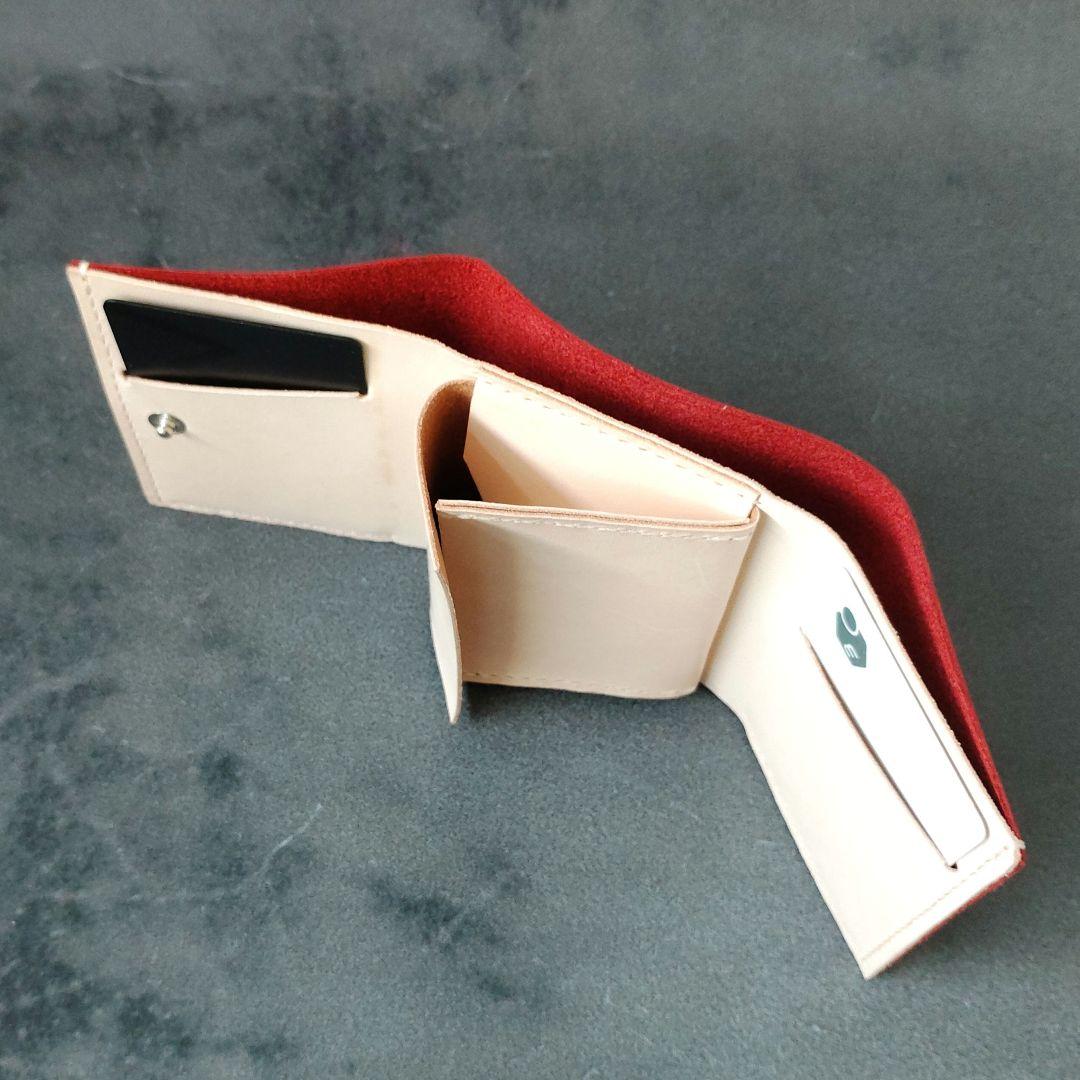 コンパクト3つ折り財布　ハンドメイド イタリアンレザー ヌメ革 赤 手縫い