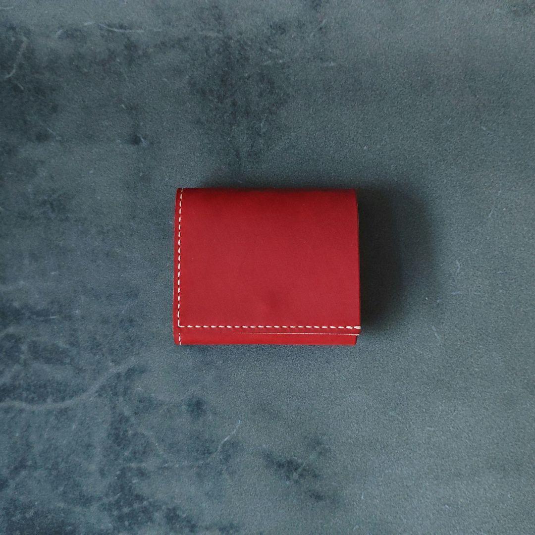 コンパクト3つ折り財布　ハンドメイド イタリアンレザー ヌメ革 赤 手縫い