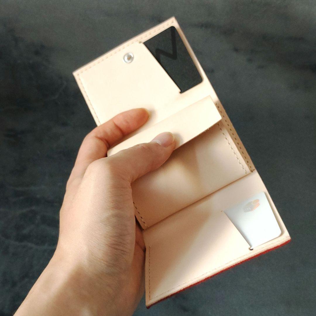 コンパクト3つ折り財布　ハンドメイド イタリアンレザー ヌメ革 赤 手縫い