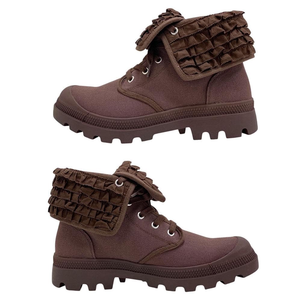 新品 PINK HOUSE ピンクハウス フリル ハイカットスニーカー 茶 L