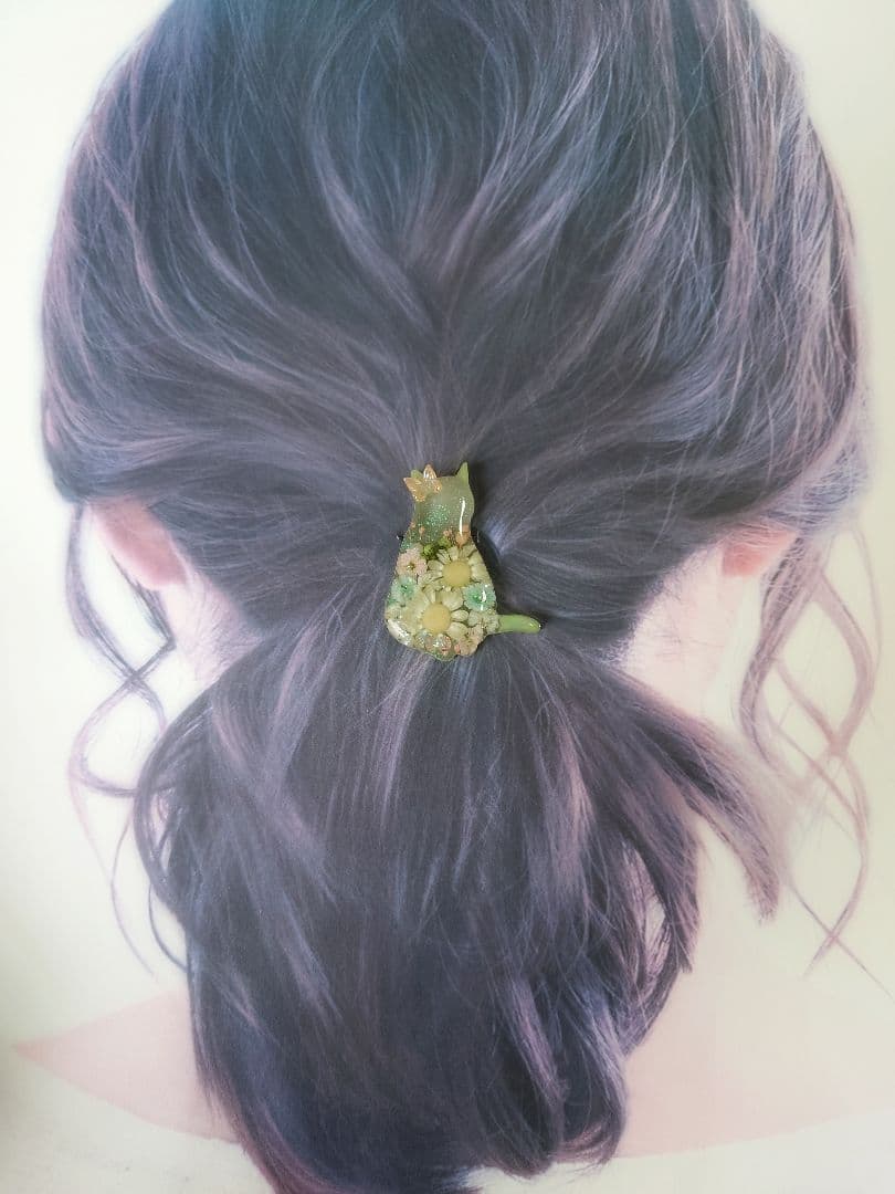 レジン　猫　ヘアゴム　ブローチ　ポニーフック　No.10