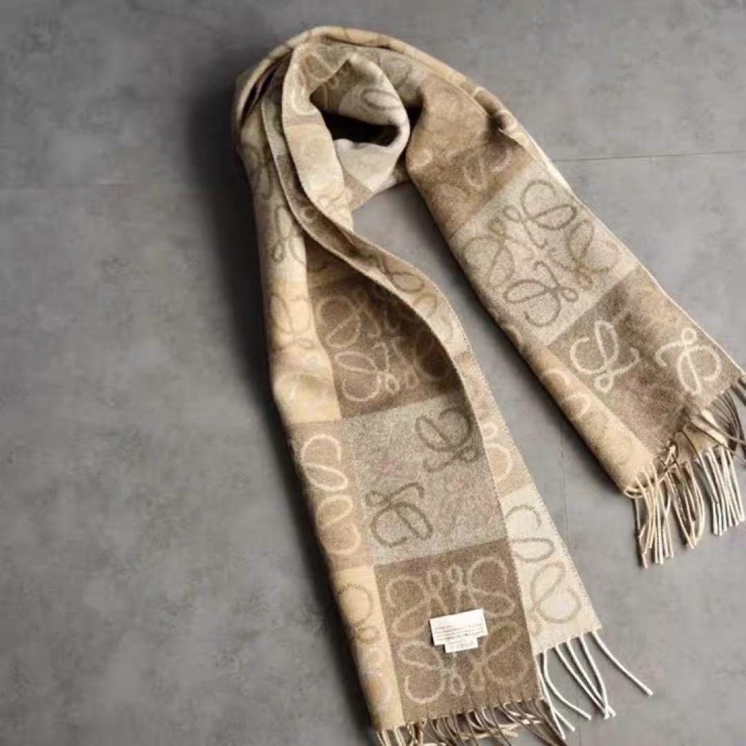 LOEWE ロエベ　アナグラム総柄　カシミヤマフラー　キャメル系