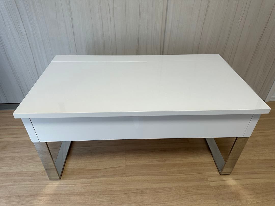 【直接引取-3000円】dinosディノス 昇降式ローテーブル ホワイト収納付き