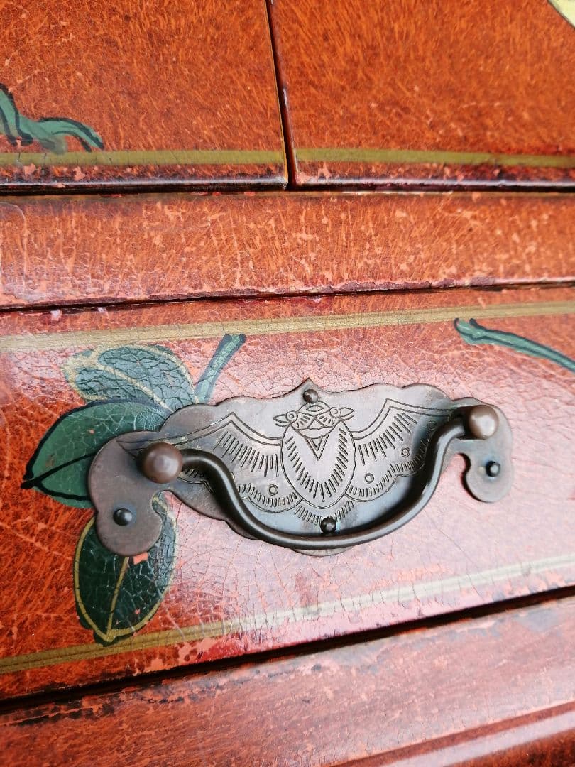 ヴィンテージ 花柄 小型木製箪笥　シノワズリ　漆塗り　アジアン　李朝　チェスト