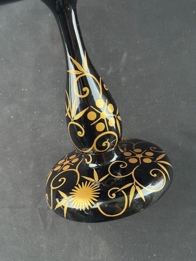 木製　時代　漆器　黒塗　高杯型　菓子器　梨地 松蒔絵　高月　共箱