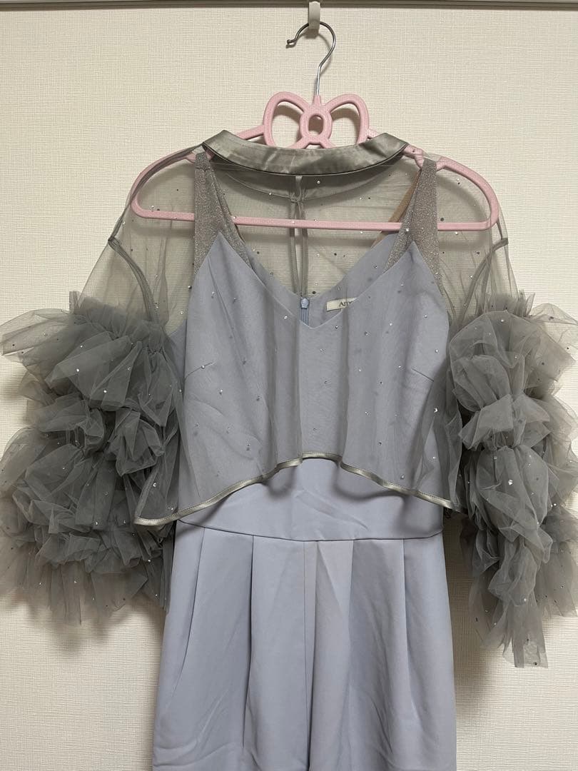 2WAY BIJOU RUFFLE TOP SET ROMPERS サックス S