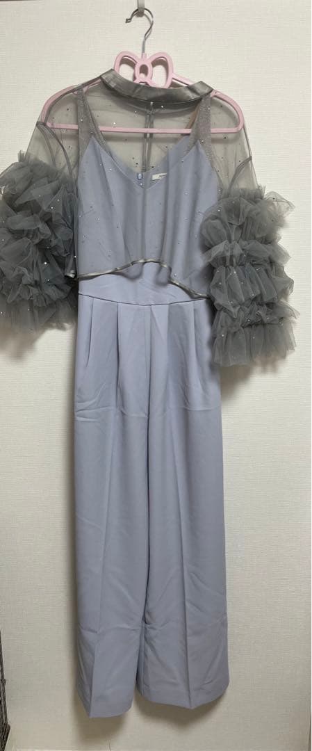 2WAY BIJOU RUFFLE TOP SET ROMPERS サックス S