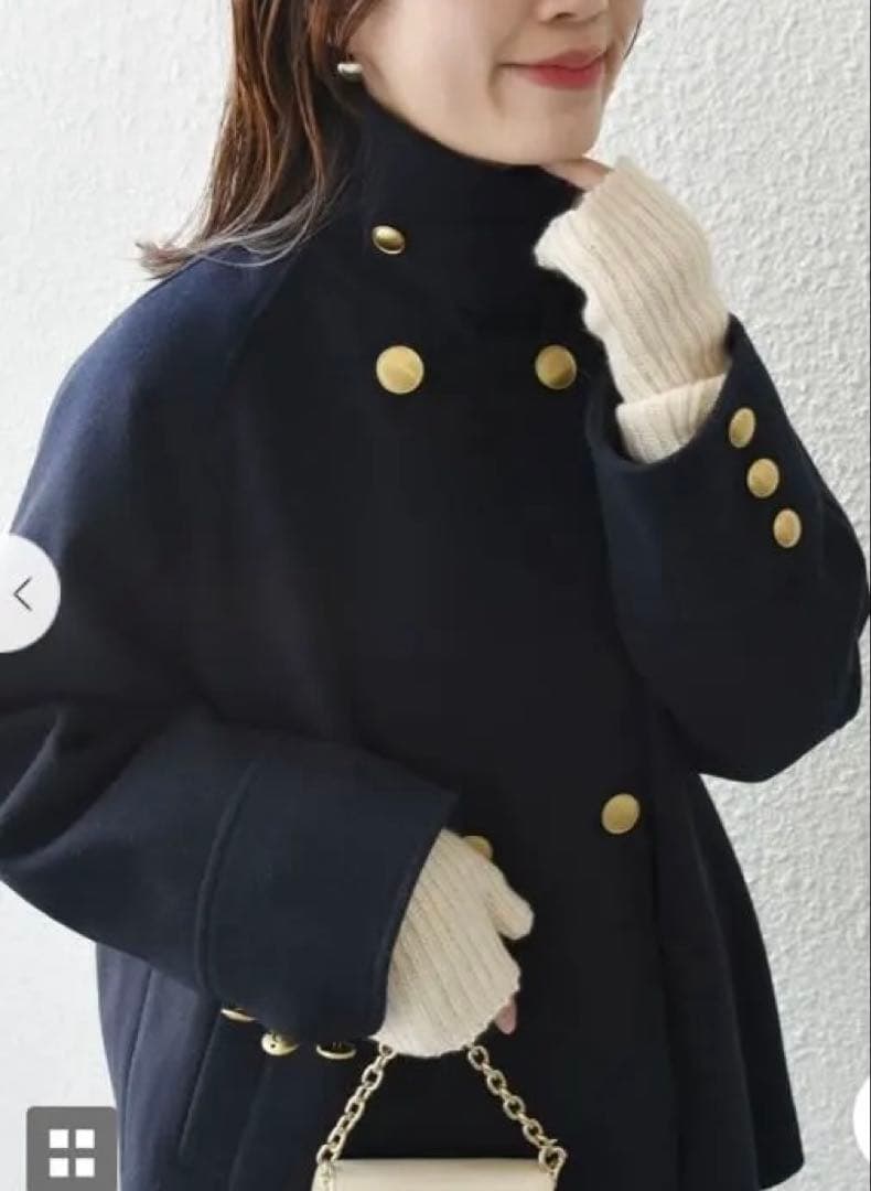 SHIPSウールライク ジャージーメルトン2WAY Pコート・ネイビーSサイズ