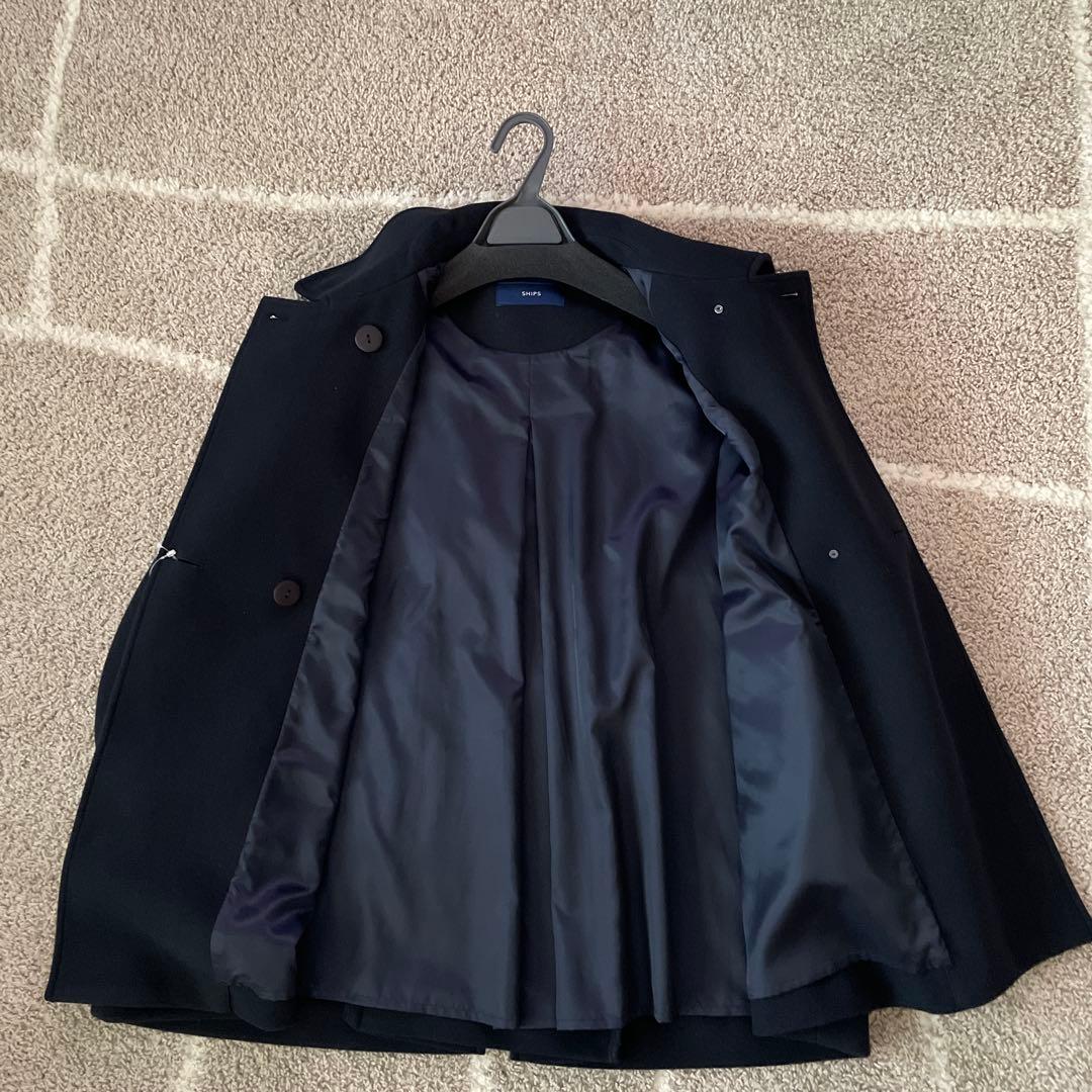 SHIPSウールライク ジャージーメルトン2WAY Pコート・ネイビーSサイズ