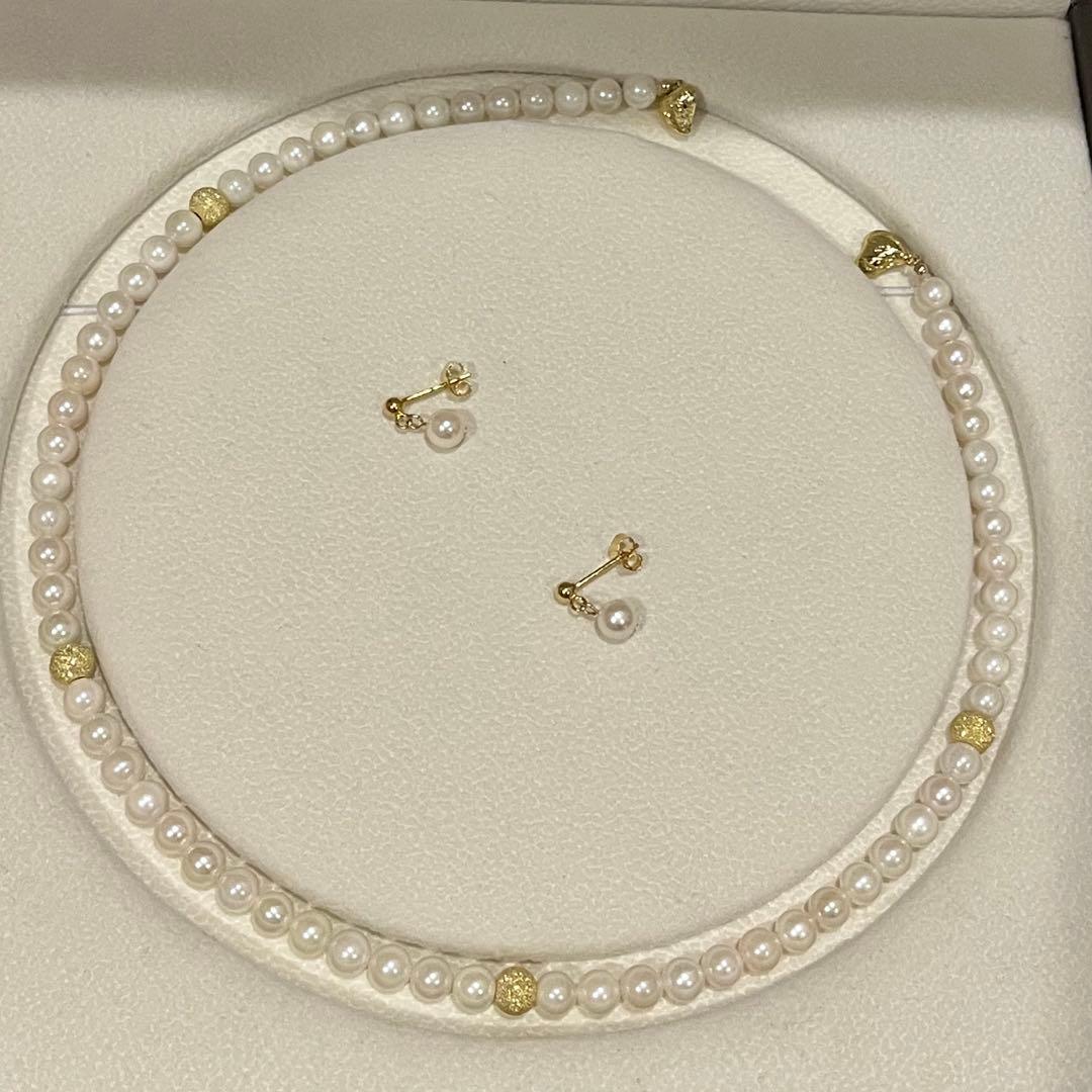 【特価品】あこや真珠　ネックレス　ピアス　ホワイト系　5.5-6mm 40cm