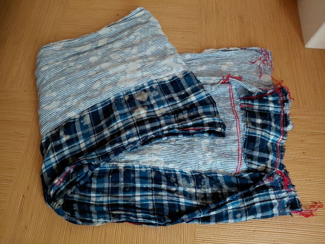 コム・デ・ギャルソン　 麻　ストール　ブルー　チェック　大判