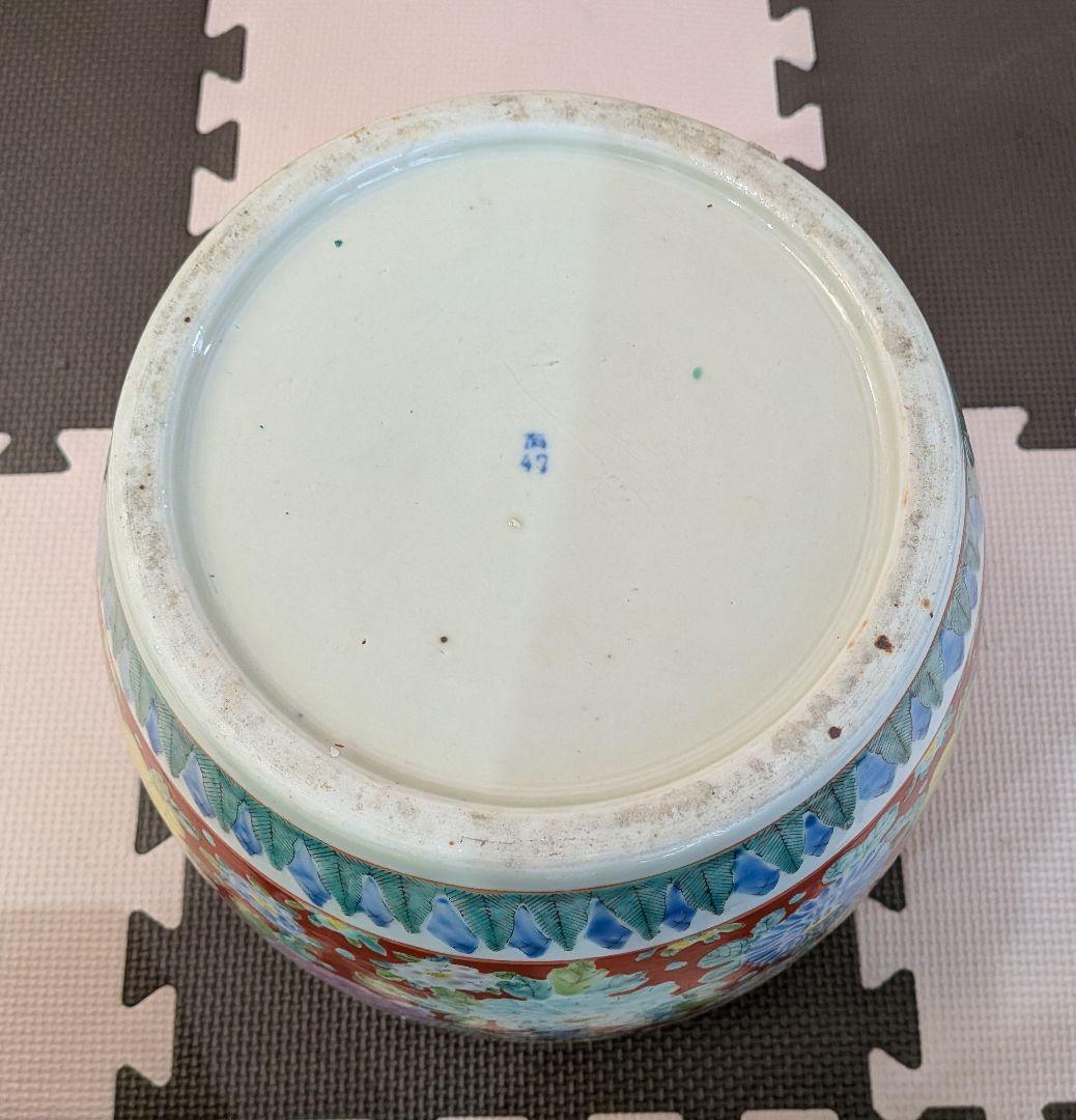 十錦手色絵　花・蝶　火鉢　年代物