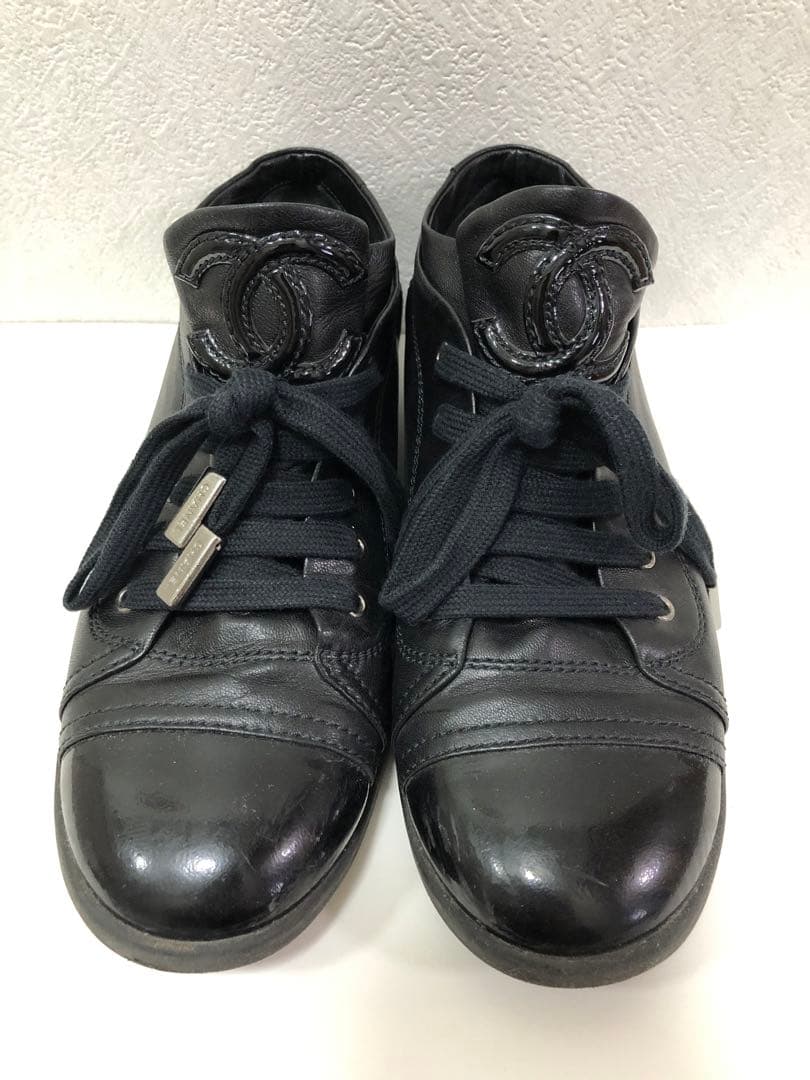 美品【CHANEL】レザースニーカー ブラック 36サイズ