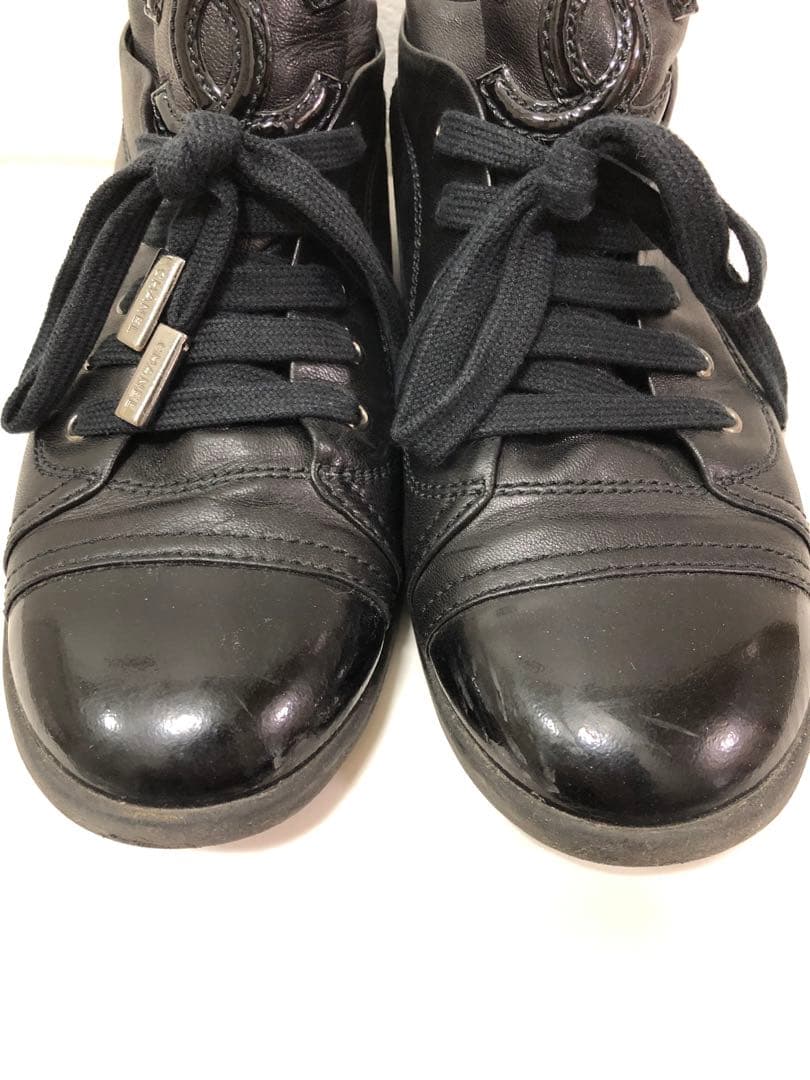 美品【CHANEL】レザースニーカー ブラック 36サイズ