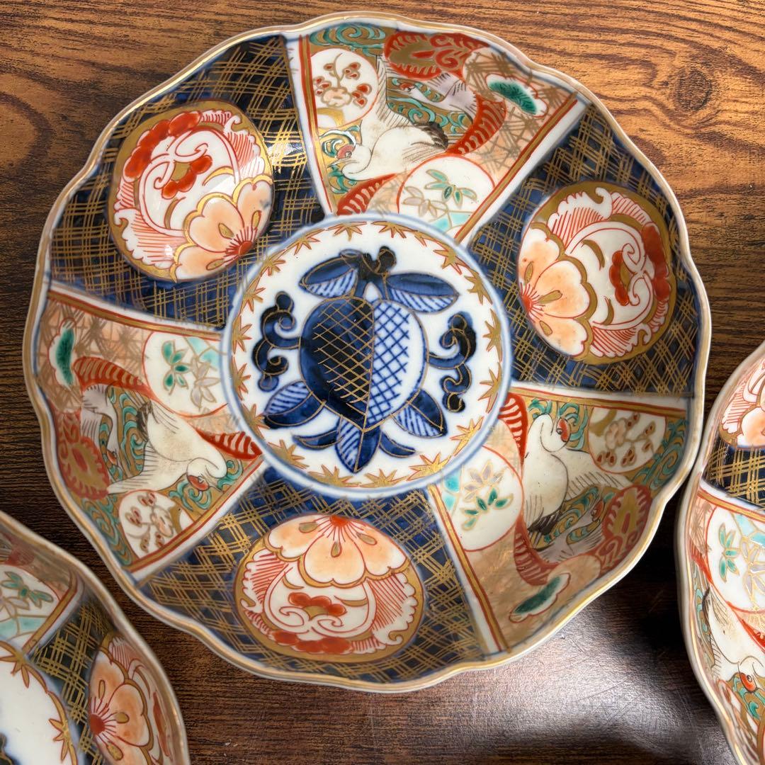 古伊万里 金蘭手柘榴図 なます皿五客　お皿/鉢/ 深鉢/アンティーク　40