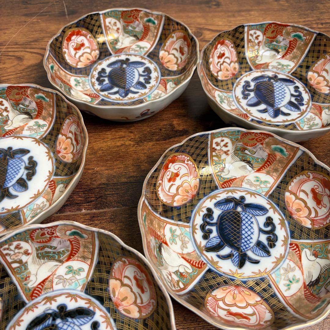 古伊万里 金蘭手柘榴図 なます皿五客　お皿/鉢/ 深鉢/アンティーク　40
