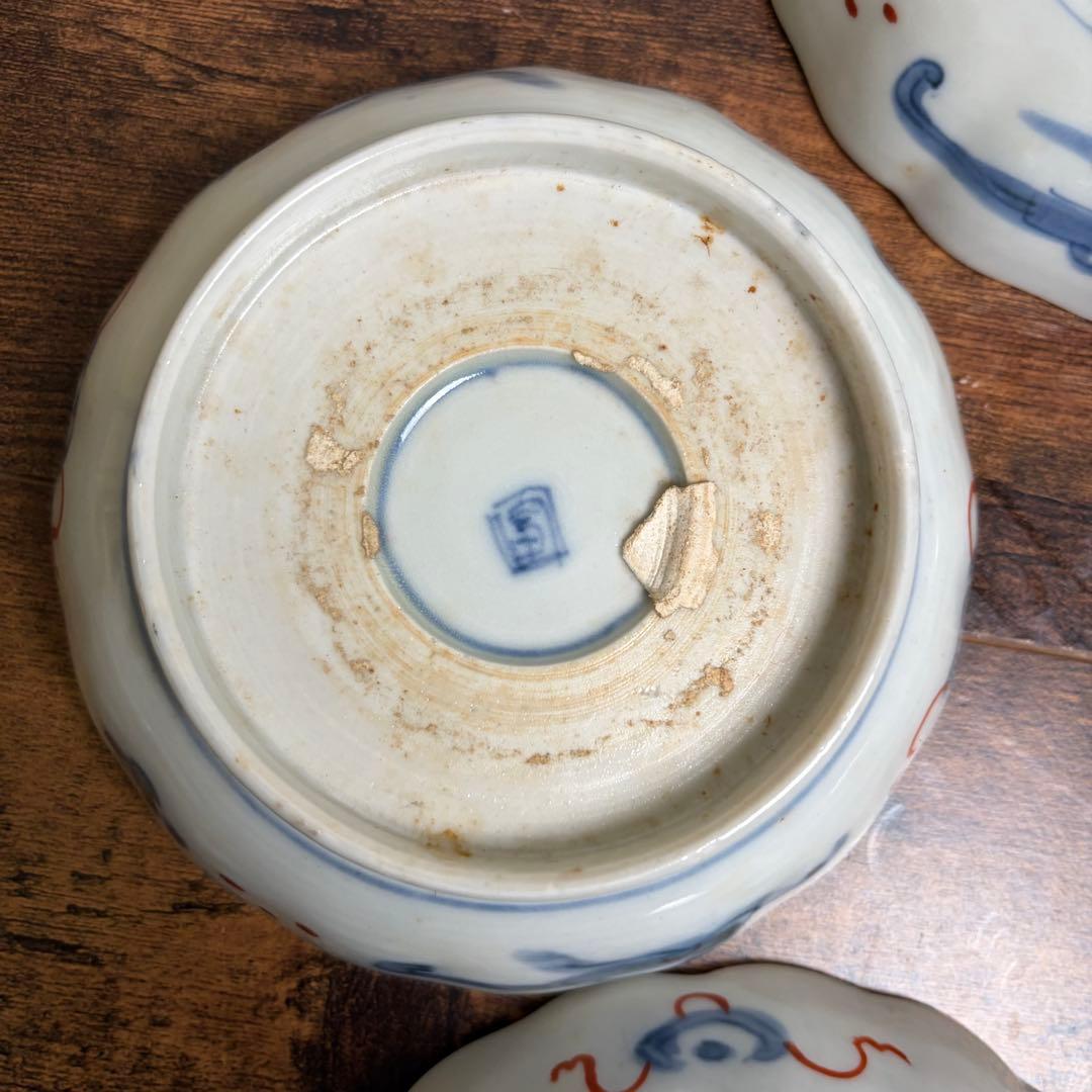 古伊万里 金蘭手柘榴図 なます皿五客　お皿/鉢/ 深鉢/アンティーク　40