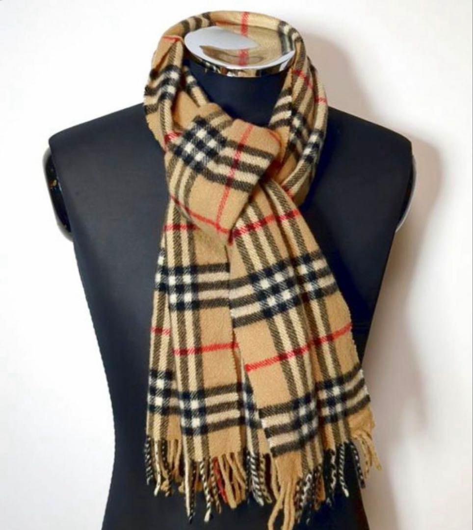 【美品】　バーバリー　マフラー　カシミヤ100% チェック　ブラウン　ベージュ