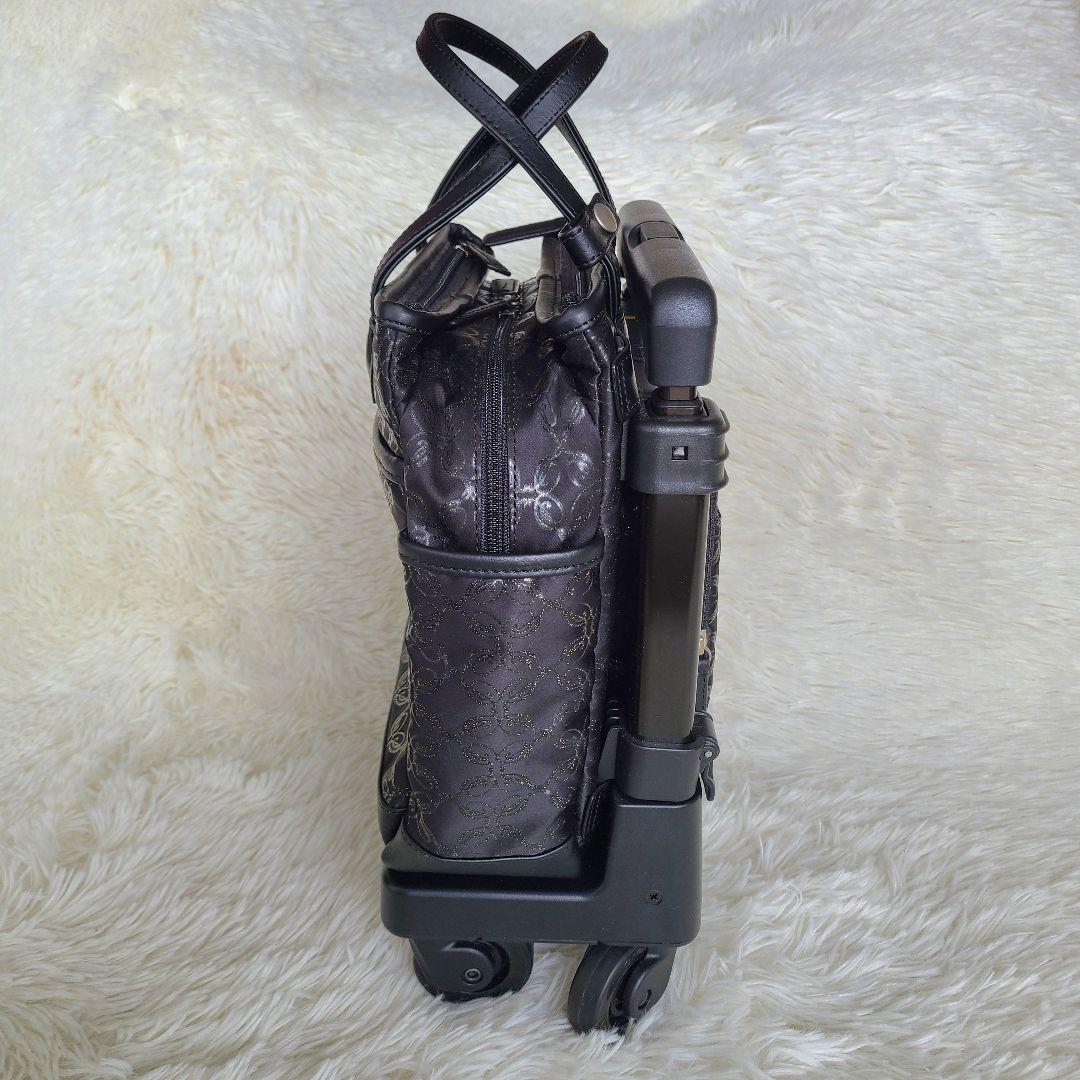 美品【スワニー】キャリーバッグ Sサイズ レース柄 ブラックラメ　MA-0027