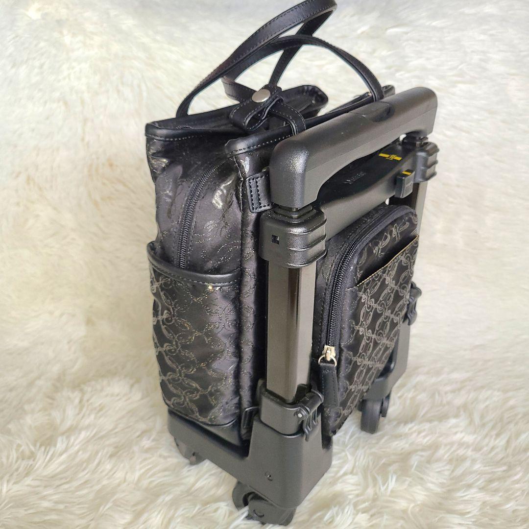 美品【スワニー】キャリーバッグ Sサイズ レース柄 ブラックラメ　MA-0027