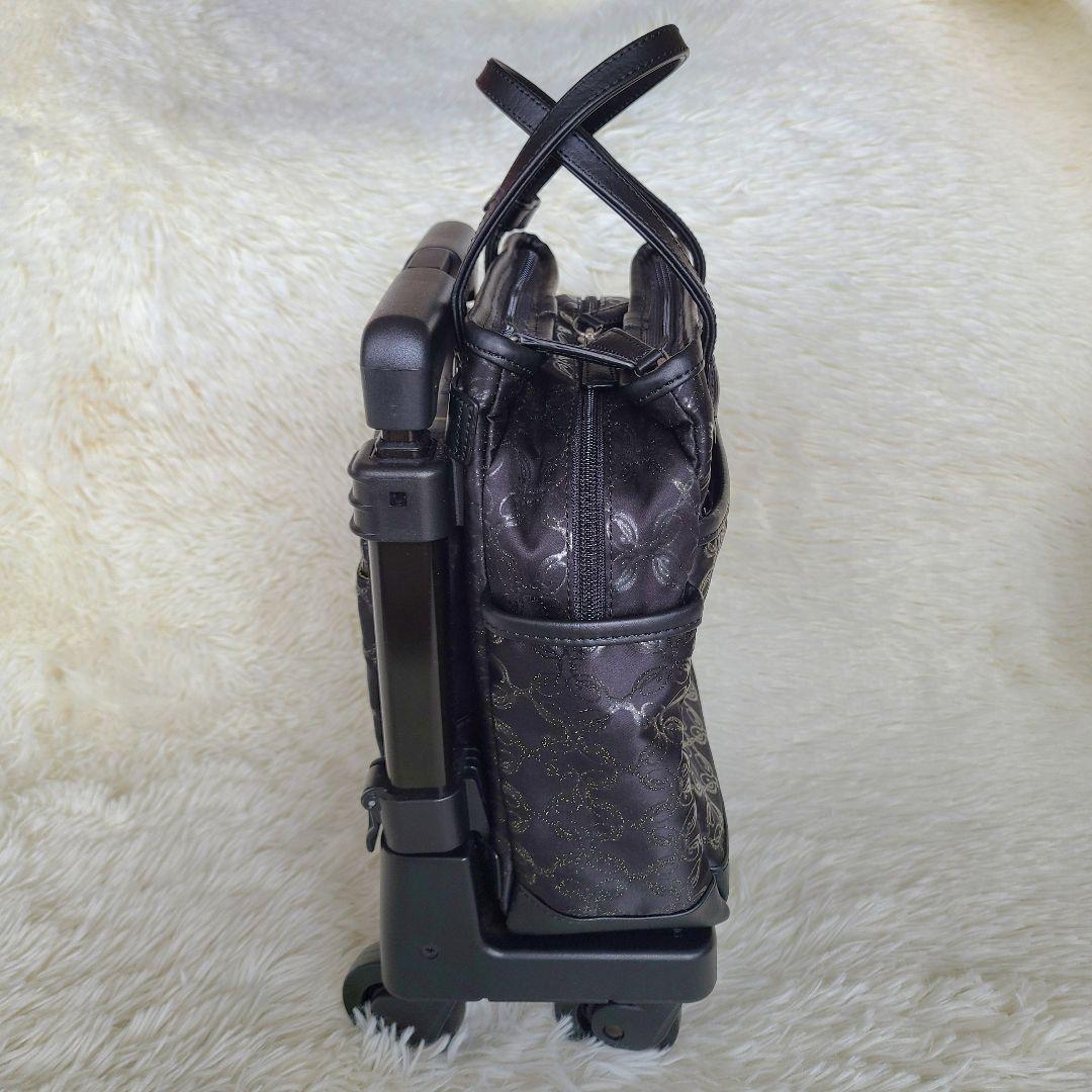 美品【スワニー】キャリーバッグ Sサイズ レース柄 ブラックラメ　MA-0027