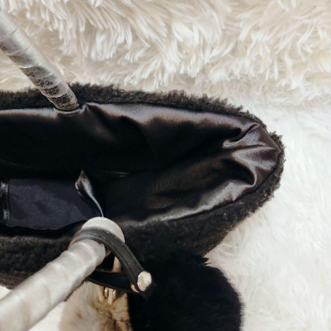 美品☆サロンドアルファード　エコファースマイルトートバッグ チャーム付 黒 希少