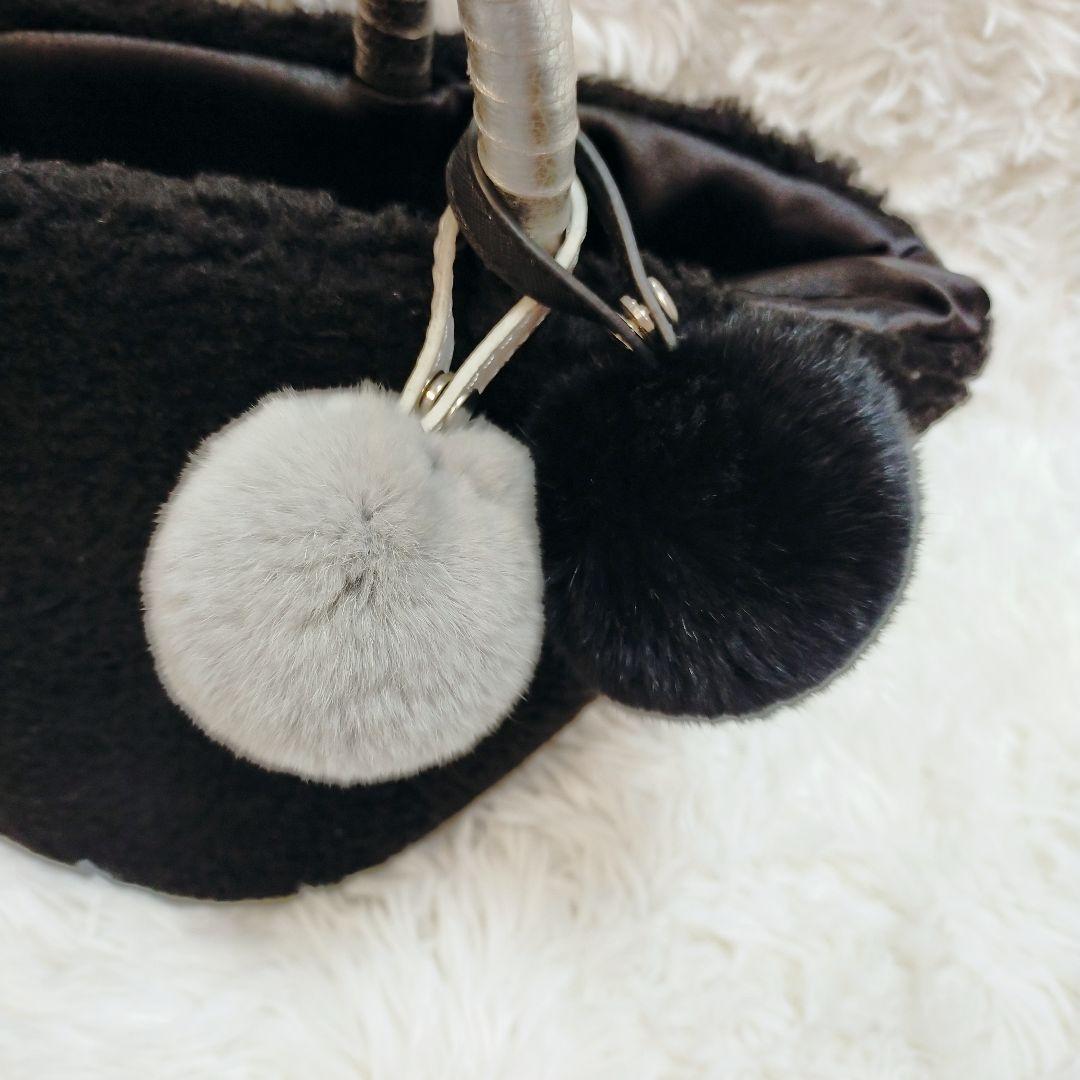 美品☆サロンドアルファード　エコファースマイルトートバッグ チャーム付 黒 希少