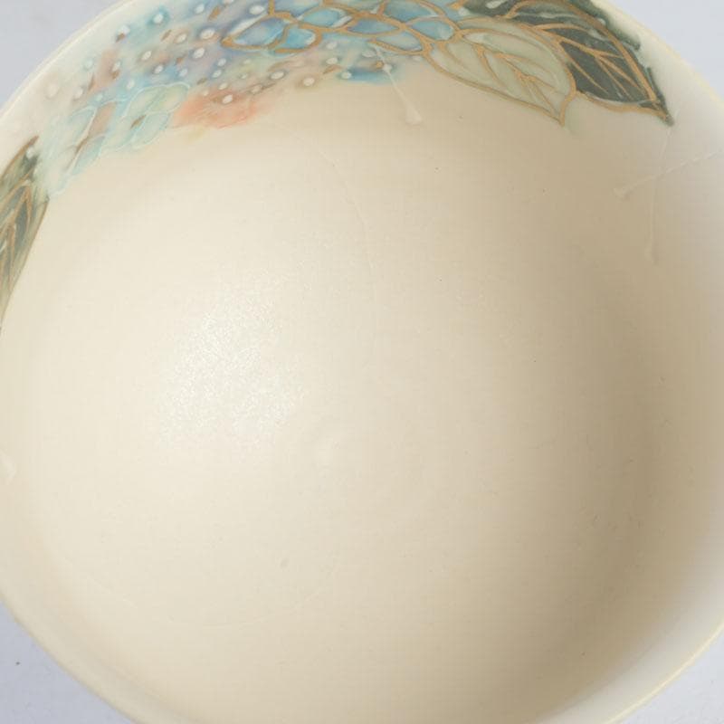 茶道具　京焼　橋本永豊作　色絵　紫陽花文　イッチン茶碗　共箱　V　9650